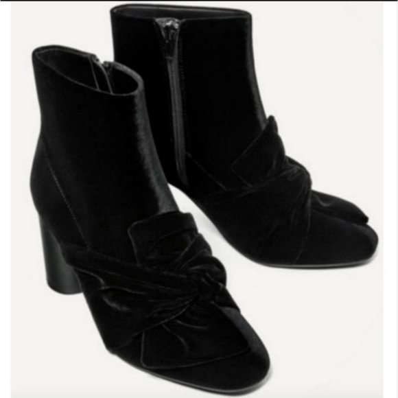 Zara Velvet Bow Ankle Boots Black Size 38. - Picture 6 of 15